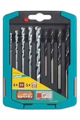 Obrázek produktu pro Wolfcraft Wolfcraft Sada 9ks kombinovaných vrtáku kámen-dřevo 7116000