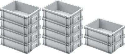 Produktbild von SparSet 10x Eurobehälter mit geschlossenem Griff | HxBxT 12x30x40cm | 11 Liter | Grau | Eurobox, Transportbox, Transportbehälter, Stapelbehälter