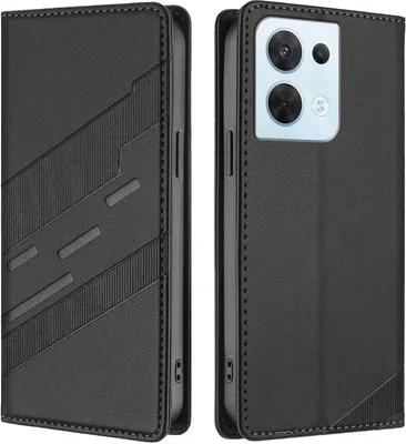 Image de Etui pour Oppo Reno8 5G, étui en cuirPolyuréthaneavec fente pour carte et fonction stand Schwarz