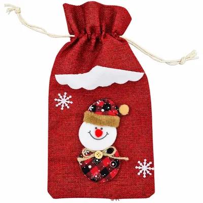 Produktbild von Flaschenhülle Weihnachtsdeko Flaschenüberzug Flaschenkleid Rot Schneemann für Weinflasche Sektflasche
