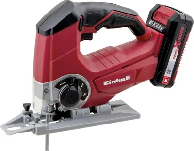 A red and black Einhell jigsaw is shown against a white background.