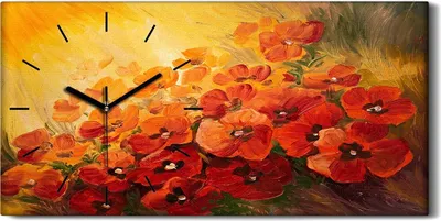 Produktbild von Dekor Leinwand Uhr Wandbilder Quarz 60x30 Gemälde abstrakte von Mohnblumen - schwarze Hände
