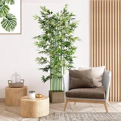 Produktbild von Künstlicher Bambus 180 cm, 1640 Blätter Naturgetreu, Kunstpflanze Bambus pflegeleicht, Grün | 35 x 35 x 180 cm | 5,3 kg | Polyester-Blätter