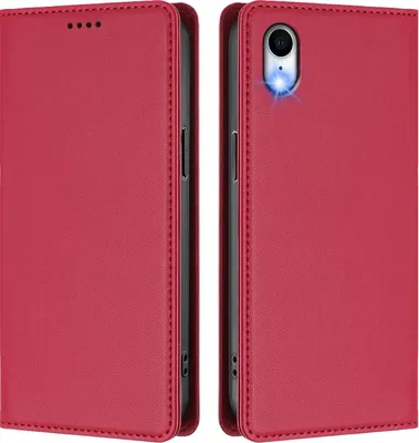 Image de Coque en cuir pour iPhone XR, coque magnétique en cuirPolyuréthaneavec support Rouge
