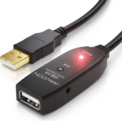 Produktbild von deleyCON 10m USB 2.0 Verlängerungkabel Repeater-Kabel Aktiv mit Signalverstärker Extension Cable USB-A auf USB-A Buchse - Schwarz