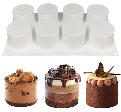 Obrázok produktu pre Silikónová forma, valcovitá, 8 priehlbín, 6 x 4,5 cm, forma na pečenie, forma na čokoládu