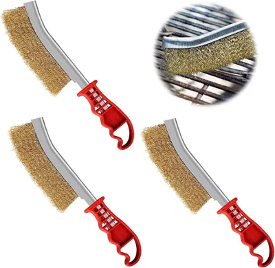 Produktbild von Messingbürsten Set 3 Stück, Handbürste, Für Gusseisen Grill, 240 mm, Ergonomischer Griff