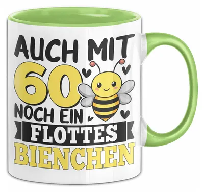Produktbild von 60. Geburtstag Tasse Geschenk Frauen Mutter Auch Mit 60 Noch Ein Flottes Bienchen Kaffee-Becher (Grün)