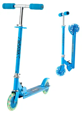 Produktbild von VEVOR Scooter (2 Räder) für Kinder ab 3 Jahren, Cityroller Kinderroller mit leuchtenden Rädern & höhenverstellbarem Lenker & rutschfestem Deck & faltbarem Rahmen, Tretroller bis zu 50 kg, Blau