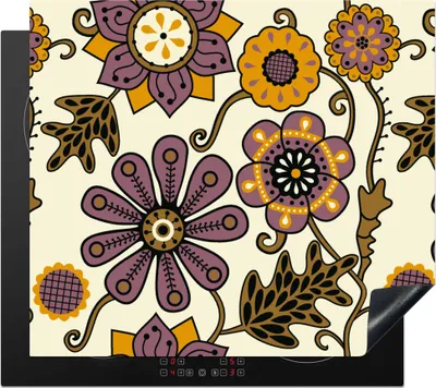 Produktbild von KitchenYeah© Herdabdeckplatte Blumen - Bohème - Vintage - Cartoon , 58x51cm, Küche Deko, Glaskeramikkochfeld Herdabdeckung, Abdeckplatte fùr Kochfeld