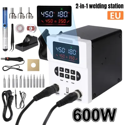 Produktbild von Lötstations Set - 878D digitale Heißluft Rework Station - USB-Anschluss - Digitalanzeige - Lötkolben und Heißluftgebläse - Temperaturregelung
