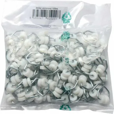 A clear plastic bag filled with curtain gliders.