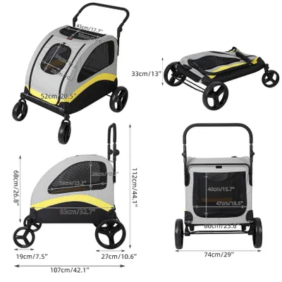 Immagine prodotto di Carrello per cani - Modello XL per cani di grossa taglia - 4 ruote - Pieghevole - Tessuto a rete traspirante - Portata massima: 55 kg