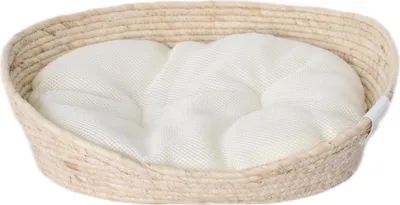 Produktbild von Dehner Premium Lovely Kuschelbett Tiefer Schlaf, Hundebett / Katzenbett, 54 x 43 x 18 cm, Naturmaterial/Plüsch, weiß/beige