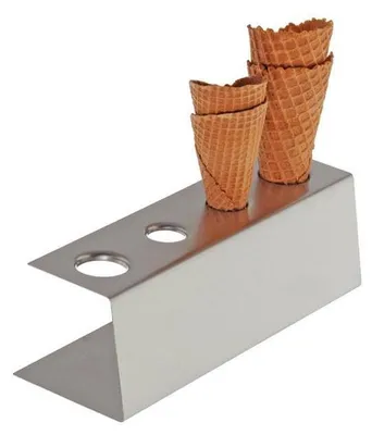 Produktbild von APS 11881 Eiswaffel.Ständer, Edelstahl matt poliert, 27 x 9,5 cm, Höhe 9 cm, mit 4 Löchern (2 x Ø 31 mm, 2 x Ø 26 mm)