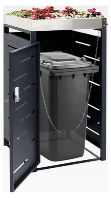 Produktbild von Mülltonnenverkleidung HWC-H40b, Mülltonnenbox, Pflanzkasten Edelstahl-Metall-Kombi 24kg 110x60x62cm erweiterbar