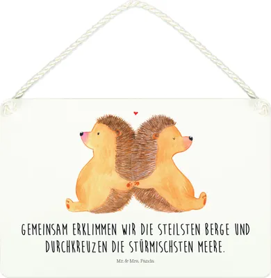 Produktbild von Mr. & Mrs. Panda Schild Igel händchenhaltend DIN A4 - Weiß - Geschenk, Hochzeit, Verknallt, Paar, Freundin, Liebe, Ehe, Wandbild Holz, kleine aufmerksamkeit, Türschild