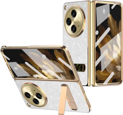 Produktbild von Handyhülle für OnePlus Open / Oppo Find N3 mit Displayschutz, Luxus Galvanisieren Glänzend Bling Ständer Hülle Silber