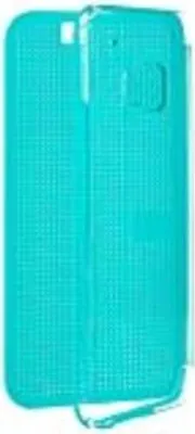 A turquoise blue HTC HC M232 Dot View Ice Cover for the One M9 phone is shown against a white background.