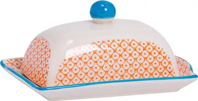 Produktbild von Nicola Spring Handbedruckte Butterdose - 18,5 x 12 cm - Orange
