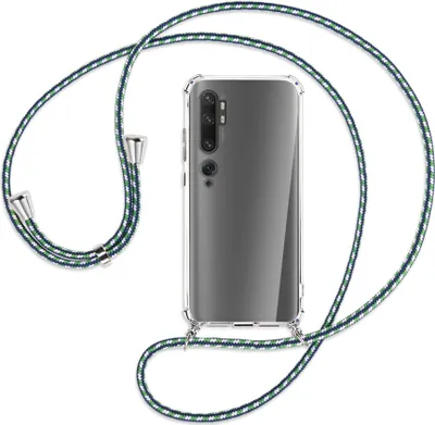 Produktbild von Handykette Backcover-Schutzhülle mit Band (Metall silberfarben) für Xiaomi Mi Note 10 (Pro) - grün/blau/weiß