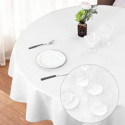 Produktbild von Runde Tischdecke 178 cm knitterfrei wasserabweisend maschinenwaschbar weiß