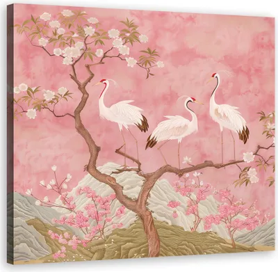 Produktbild von Leinwandbild Kraniche Vögel Landschaft 60x60 Feeby Rosa bild für die wand bereit zum aufhängen
