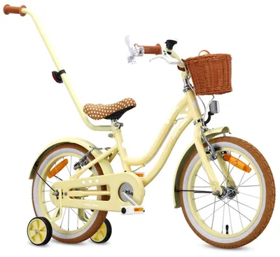 Produktbild von SUN BABY Heart Bike Kinderfahrrad für Mädchen 16 Zoll, ab 4 Jahre, mit Stützrädern, abnehmbarer Schubstange, Korb, Klingel, Rücktrittbremse & V-Brake