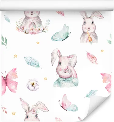 Immagine prodotto di 10m VLIES WALLPAPER rotolo asilo nido conigli flora farfalle acquerello XXL