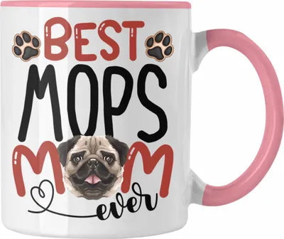 Produktbild von Trendation - Mops Mom Besitzerin Tasse Geschenk Lustiger Spruch Geschenkidee Besitzerin Mops Mama (Rosa)