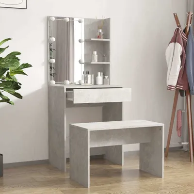 Produktbild von Cloris Designermöbel Schminktisch-Set mit LED Betongrau Holzwerkstoff 2024 Neu