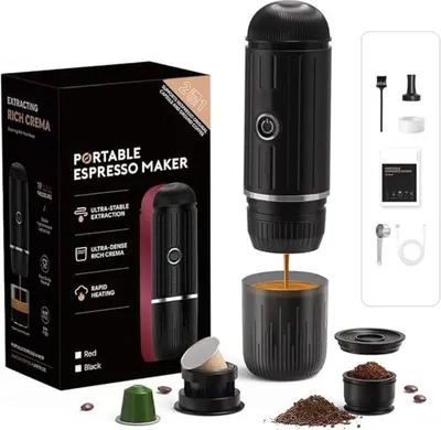 Produktbild von Tragbare elektrische Espressomaschine, Selbstheizung 2-in-1-Extraktionssystem, Crema nespresses Kaffeeunterstützung Boden NS-Kapsel, ME2218 (schwarz)