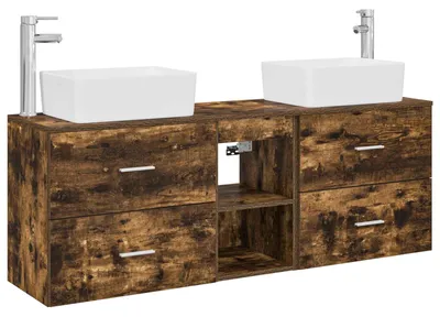 Imagen del producto de Conjunto de tres armarios para baño, en roble ahumado