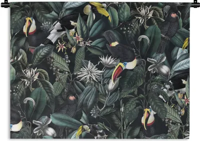 Produktbild von MuchoWow® Wandteppich Wandbehang Blumen - Tukan - Blätter 150x112.50 cm Tapisserie Dekoration Wandtuch - Wanddecke - Wandteppiche
