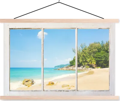 Produktbild von MuchoWow® Textilposter Aussicht - Strand - Meer 120x80 cm mit holzfarbenen Rahmen - Aufhängeset