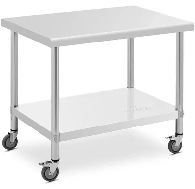 Produktbild von Rostfreistahl-Arbeitstisch auf Rollen – Küchenarbeitsplatte und Werkbank mit Untergestell – 70 x 100 cm – Tragfähigkeit: 95 kg
