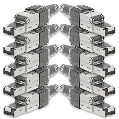 Produktbild von 10x Netzwerkstecker CAT 7 Werkzeuglos RJ45 Netzwerk Stecker Verlegekabel Metall