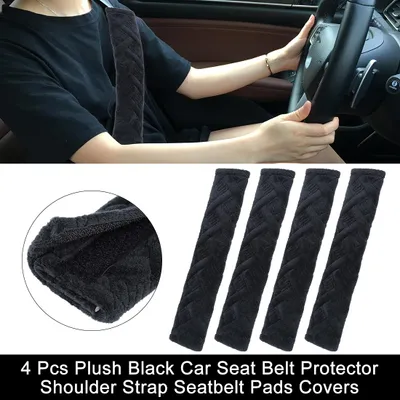 Image de 4 Pcs Peluche Noir Voiture Ceinture securité Protecteur Épaule Sangle Tampons Couvercles
