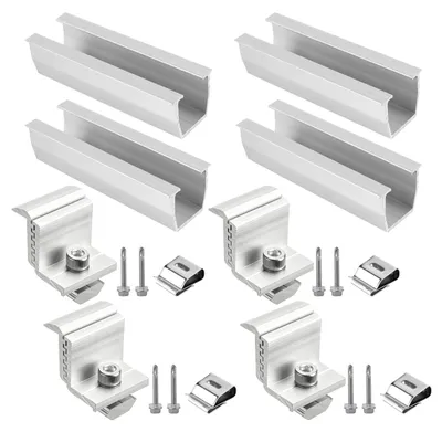 4er-Set Solarmodul-Halterungen, 12 cm Alu-Schiene, Klemmen 30-45 mm