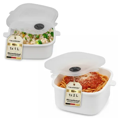Mikrowellenset 2-teilig, 1L+2L Schüsseln mit Deckel, transparent