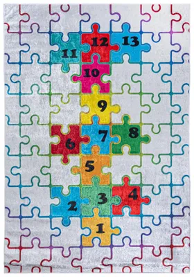 Produktbild von Mazovia Kinderteppich Puzzle Bunt 140x200 cm Kurzflor Pflegeleicht Spielteppich für Kinderzimmer