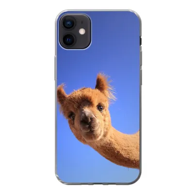 Produktbild von MuchoWow® Handyhülle Schutzhülle Hülle für iPhone 12 mini Alpaka - Braun - Blau Silikon Softcase Handy Hülle - Bild