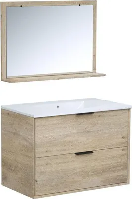 Image de Ensemble Meuble de Salle de Bain, 2 Tiroirs, Vasque, 180 x 45 x 55 cm, Miroir, BEVEL
