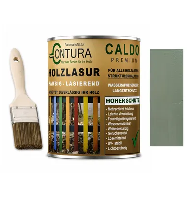 Produktbild von Contura Holzlasur Langzeitschutz Lasur + Pinsel Holz Außen Dauerschutzlasur Holzfarbe - 750ml. + Pinsel / Olive / Grün - 10.46