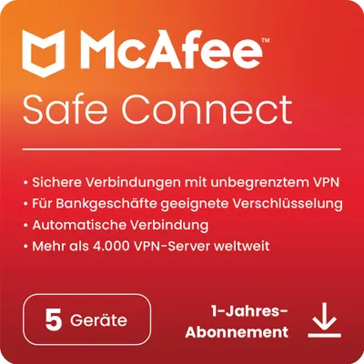 Produktbild von McAfee Safe Connect Premium - Abonnement-Lizenz (1 Jahr) - 5 Peripheriegeräte - Download - ESD - Win, Android, iOS
