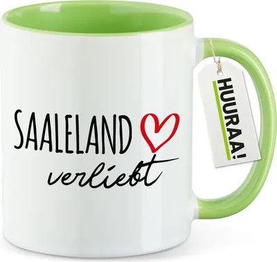 Produktbild von Huuraa Kaffeetasse Saaleland verliebt 330ml Grün Keramik Kaffeebecher Geschenkidee