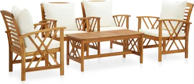 Imagen del producto de Juego muebles de jardín y cojines 5 piezas madera maciza acacia
