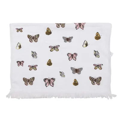 Produktbild von Clayre & Eef Gästehandtuch 40x66 cm Weiß Rosa Baumwolle Schmetterlinge