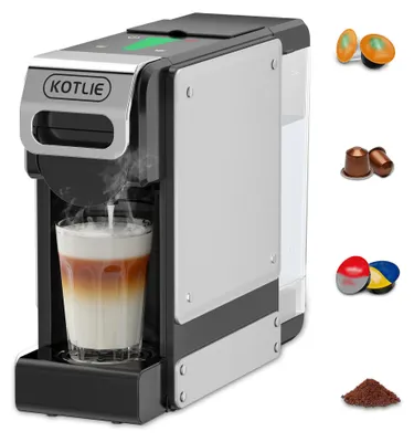 4-in-1 Kapselmaschine, 19 Bar, 7-stufige Wassermenge, Schwarz/Silber