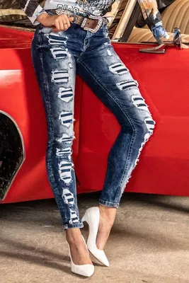 Immagine prodotto di WD479: Jeans slim fit da donna con dettagli "destroyed" di tendenza